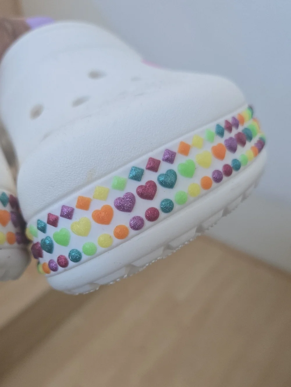 CROCS Kids White Clog with Rainbow Heart Accents
